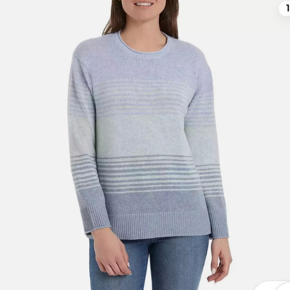 Ella Moss Crewneck Sweater Blue Stripe Medium